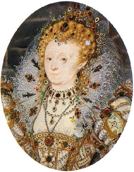 Nicholas Hilliard Portrait miniature of Elizabeth I of England with a crescent moon jewel in her hair oil painting picture